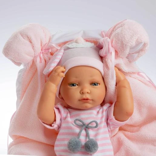 New Born Bebé 45 Cm Toquilla Body Rayas Rosa 2 New Born Bebé 45 Cm Toquilla Body Rayas Rosa - Imagen 2