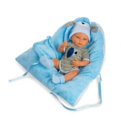 New Born Bebé 45 Cm Toquilla Body Rayas Azul